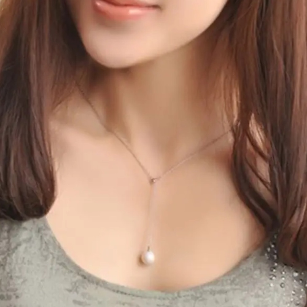 Silver Pearl Lariat Necklace